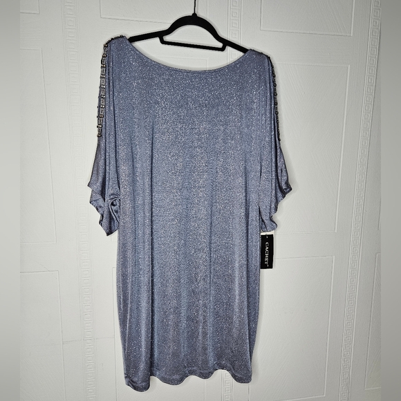 Cachet Blue Gray Mini Dress Cold Shoulder Rhinestone Glitter Cowl Back Sz 16 NWT - Picture 1 of 11